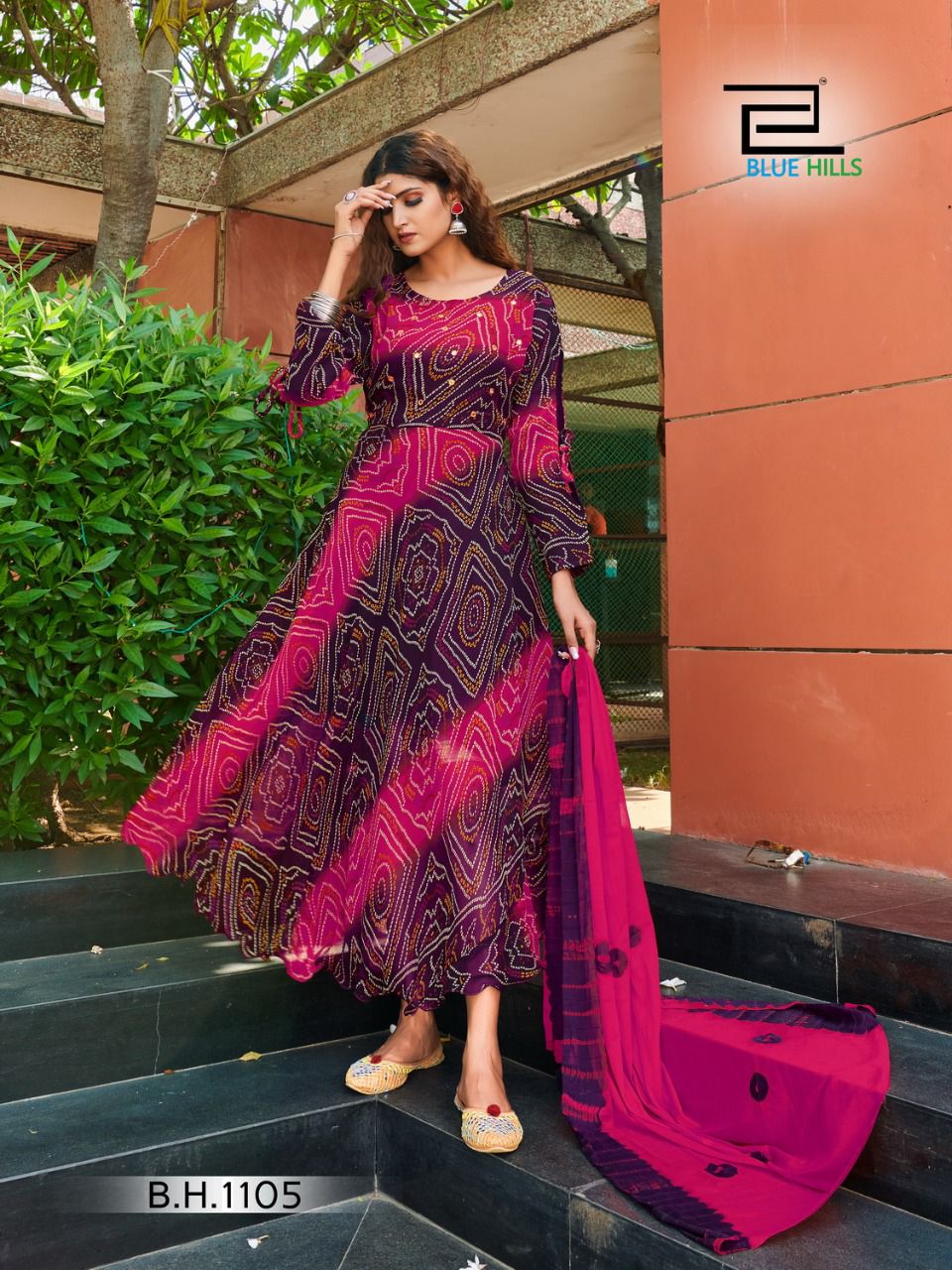 Blue Hills Bandhani Special 1 Anarkali Designer Ethnic Wear  Kurti With Dupatta Collection